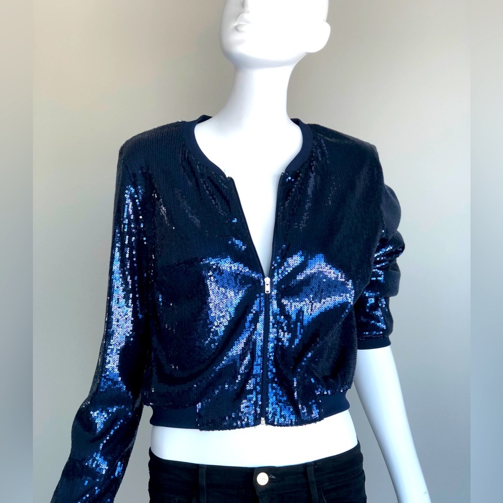 H&M Navy Blue Sequin Bomber Jacket